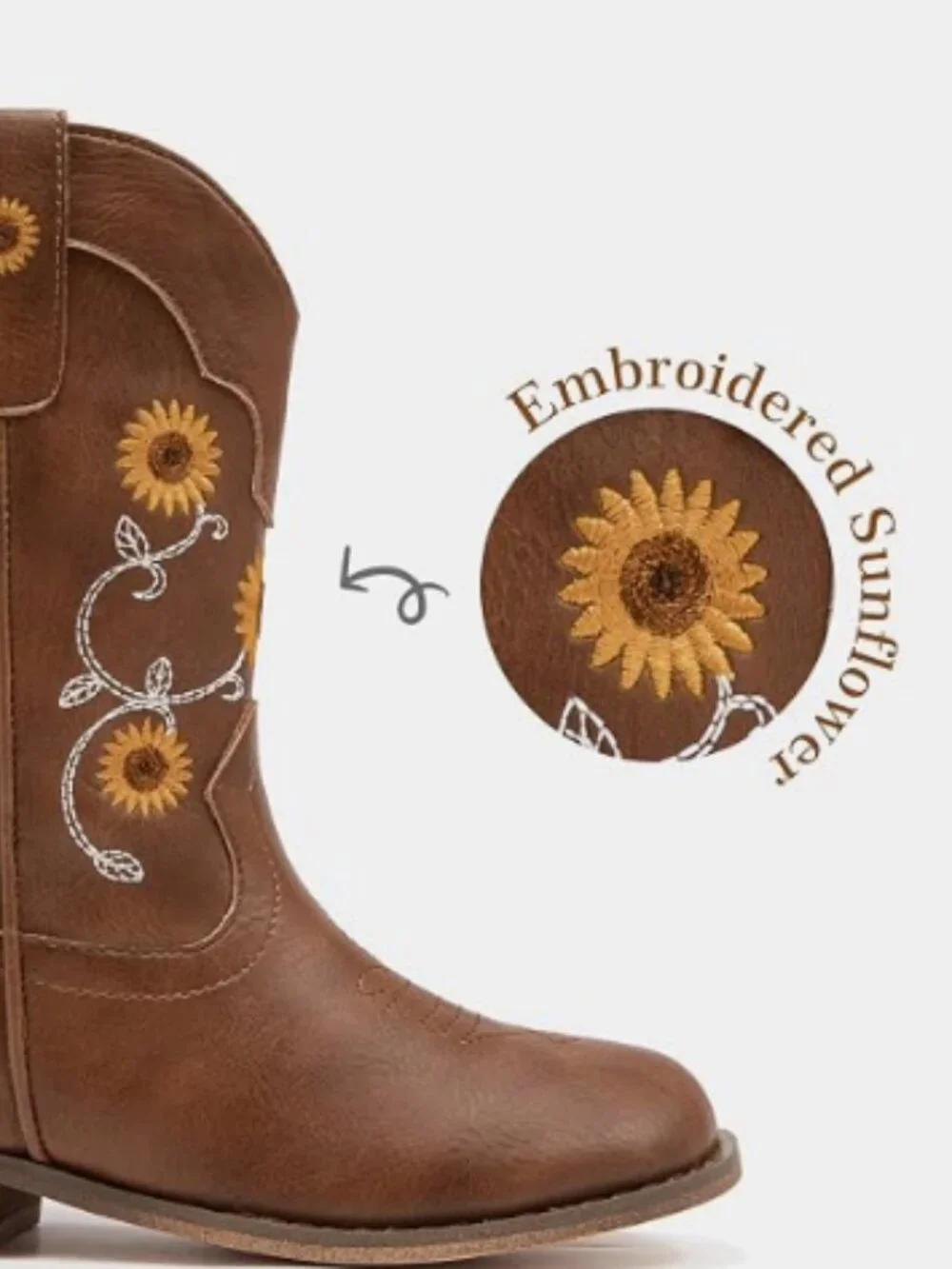 Girls Sunflower Embroidered Cowboy Boots Size 2 Western Cowgirl Boots